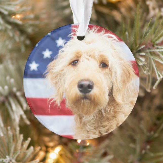 Ornamento Goldendoodododle com bandeira americana (Árvore)