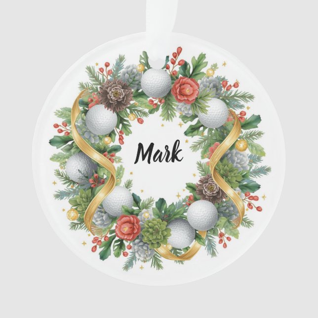 Ornamento Golf Christmas Wreath with Golfer Name (Frente)
