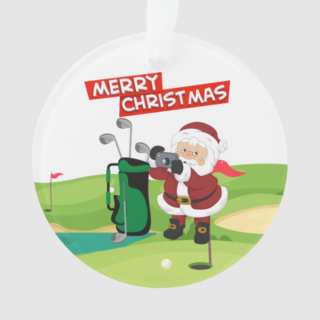 Ornamento Golfe Papai Noel Feliz Natal Verde (Frente)