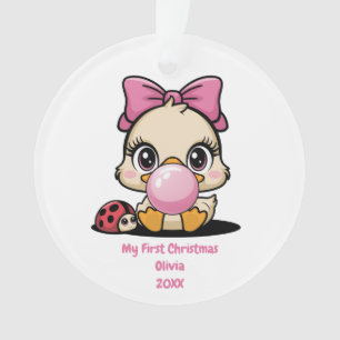 Ornamento Goma-Bolha Rosa e Pato, Primeiro Natal Bonito