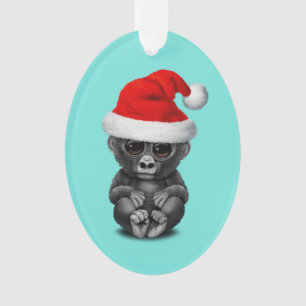 Ornamento Gorila do bebê que veste um chapéu do papai noel