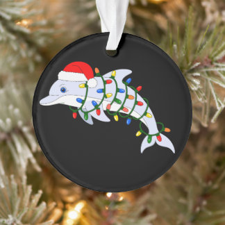 Ornamento Gorra de Papai Noel Golfinho de Natal Luzes de Fer