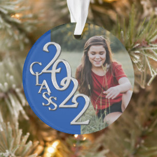 Ornamento Graduação Classe 2022 Photo Blue Silver