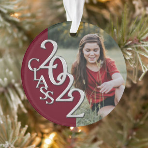 Ornamento Graduação Classe 2022 Photo Burgundy Silver