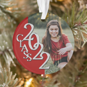 Ornamento Graduação Classe 2022 Photo Red Silver Ornament