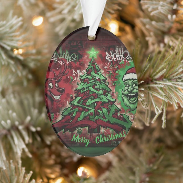 Ornamento Graffiti Christmas Oval Acrylic Ornament (Árvore)