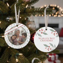 Ornamento Grandma Christmas Ornament–Custom Photo & Foliage
