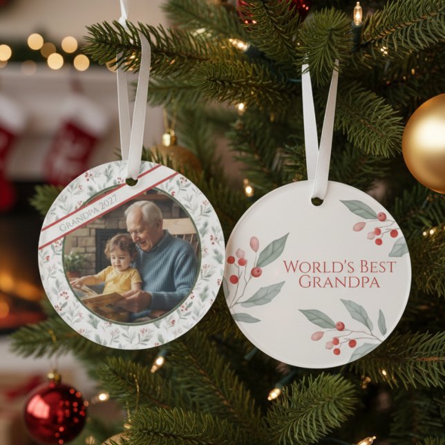 Ornamento Grandpa's Love Ornament - Custom Photo Keepsake (Grandpa personalized photo Christmas ornament)