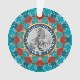 Ornamento Gratidão Aqua Teal Mandala Palavras Personalizadas