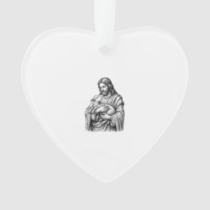 Ornamento Grave Desenho a Talho Pastor Segurando Cordeiro Ve