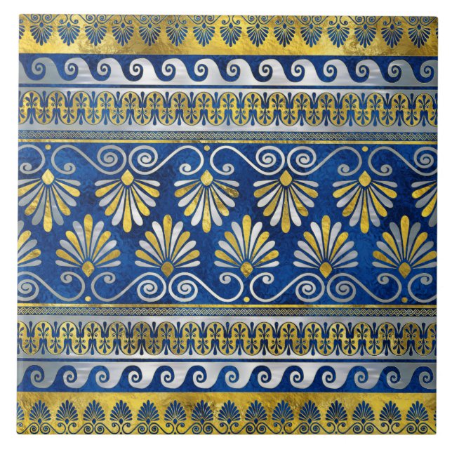 Ornamento Grego com Pedra Azul Meander Key (Frente)