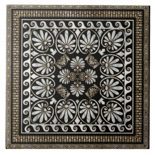 Ornamento Grego de Luxo Marmorre Preto e Branco