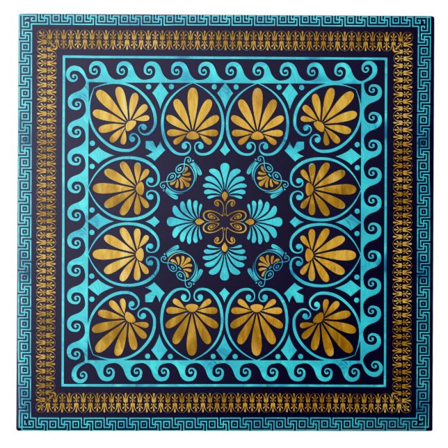 Ornamento grego de luxo Vidro azul e Dourado (Frente)