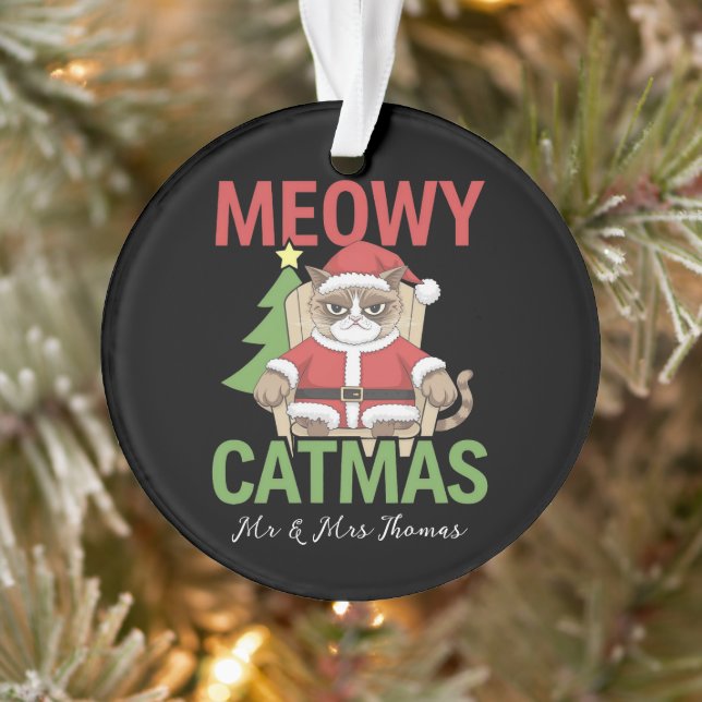 Ornamento Grumpy Santa Cat Holiday Illustration Funny Meowy  (Árvore)