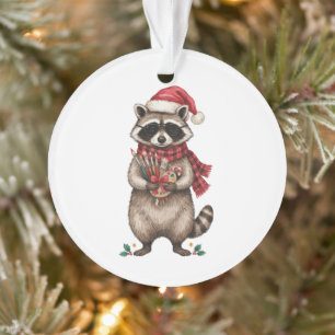 Ornamento Guaxinim do Natal Artista Chapéu do Papai Noel Pin