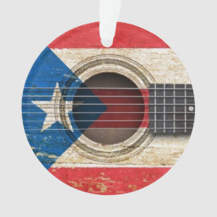 Ornamento Guitarra acústica velha com bandeira de Puerto