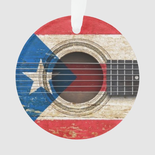 Ornamento Guitarra acústica velha com bandeira de Puerto (Frente)