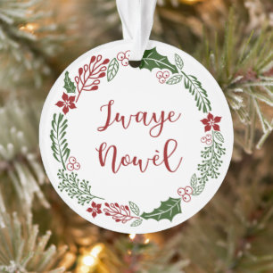 Ornamento Haitiano Criole Feliz Natal Wreath Jwaye Nowèl