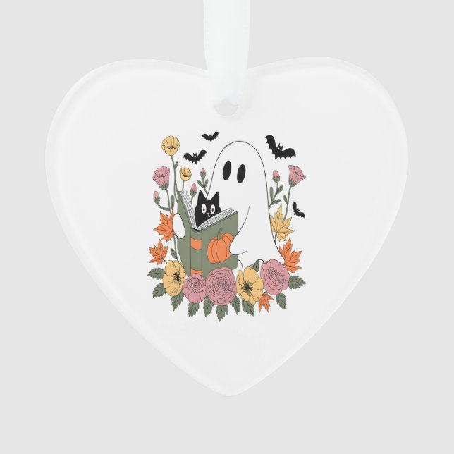 Ornamento Halloween Ghost Reading Book Cat (Frente)
