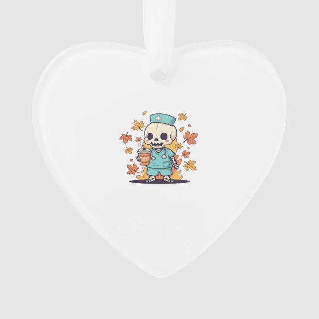 Ornamento Halloween Skeleton Nurse With Coffee Classic T-Shi (Frente)