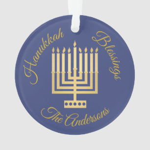 Ornamento Hanukkah Abençoa Menorah Dourada personalizada