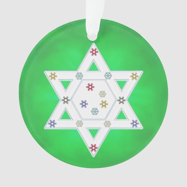 Ornamento Hanukkah Star e Snowflakes Green (Frente)