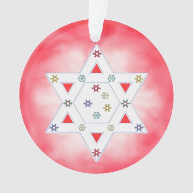 Ornamento Hanukkah Star e Snowflakes Red (Frente)