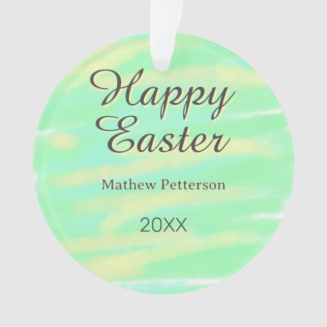 Ornamento Happy Easter green yellow pastel gray name year  (Frente)