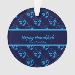 Ornamento HAPPY HANUKKAH Personalizado Dreidel Blue Cyan