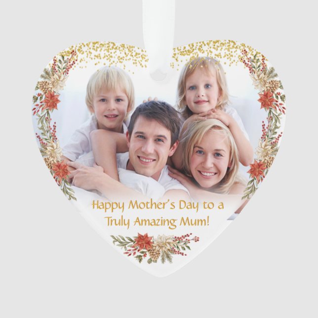 Ornamento Happy Mothers Day Gift Family Photo Heart Ornament (Frente)