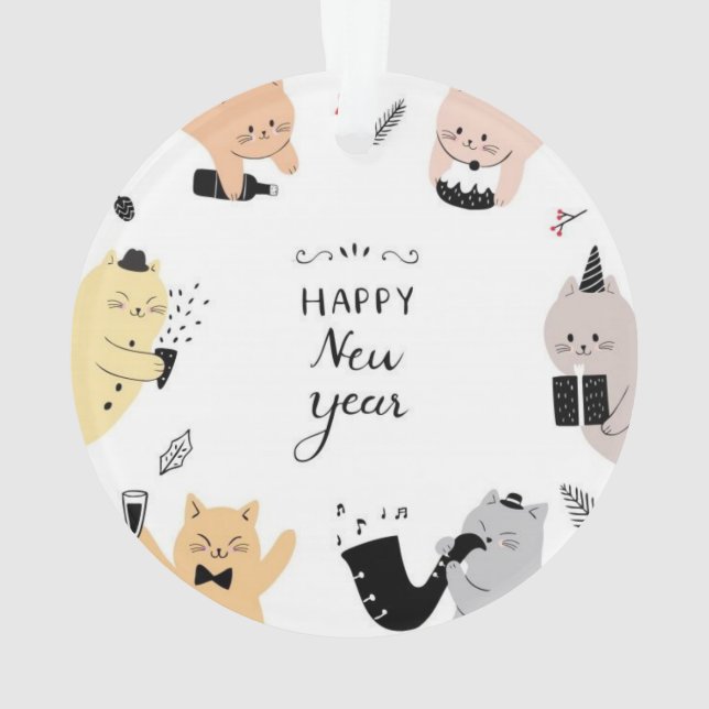 Ornamento Happy New Year Custom Cat Photo Ornament (Verso)
