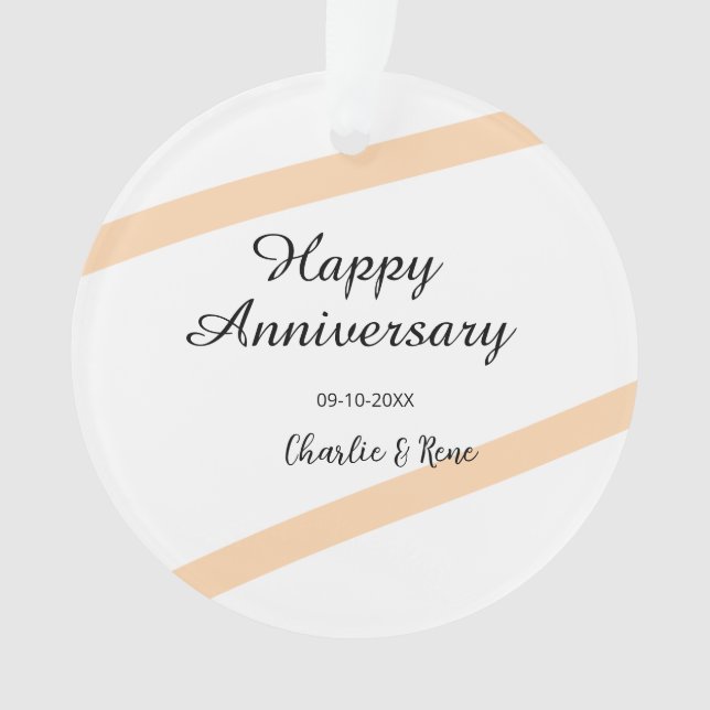 Ornamento Happy wedding anniversary orange pastel lines name (Frente)