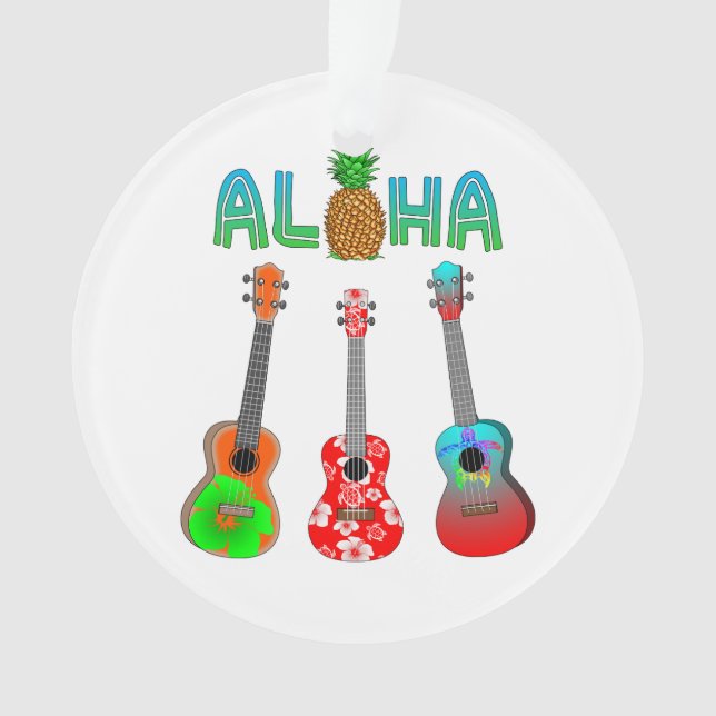 Ornamento Havaiano Ukulele Aloha Havaí (Frente)