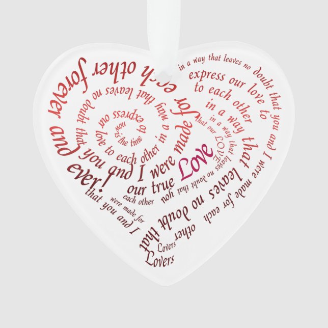Ornamento Heart Shaped Calligraphy Lovers Quote (Frente)