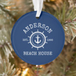 Ornamento Helm Blue - Corda de Âncora Náutica da Beach House<br><div class="desc">Ancoragem Náutica Corda Corda Família Helm Nome da Casa de praia Marinho Blue Ornament</div>