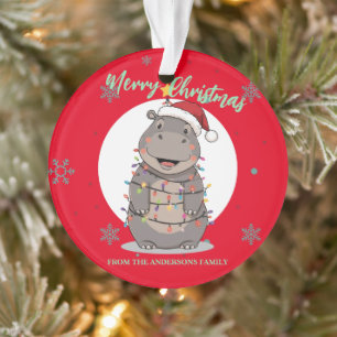 Ornamento Hipopótamo alegre fofo árvore de natal zoológico s