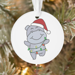 Ornamento Hippo Christmas Winter Animais Hippos