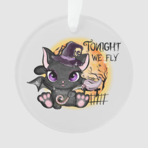 Ornamento Hoje à noite voamos - Gato de Bruxa Negra