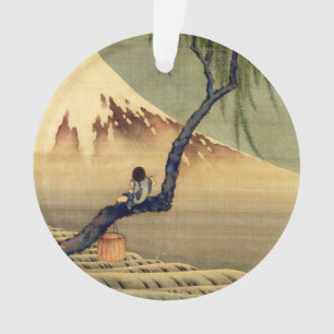 Ornamento Hokusai Boy Vivendo o Monte Fuji Japonês