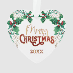 Ornamento Holly Felry Christmas Watercolor Foto da Família D