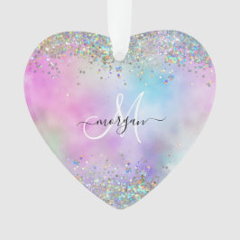 Ornamento Holográfico Glitter Rainbow Pastel Foto Monograma