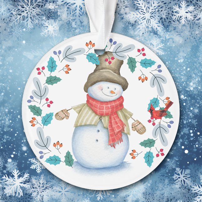 Ornamento Homem de neve com Red Bird Wreath Kids (Criador carregado)