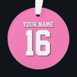 Ornamento Hot Pink Sporty Team Jersey<br><div class="desc">Hot Pink Team Jersey / Sports Jersey / Football Jersey Personalize isso com seu próprio nome ou nome de equipe e um número. Você pode alterar o tamanho, a cor e o posicionamento do texto se precisar fazer alterações, remover a sombra do texto, adicionar texto e/ou imagens próprias para criar...</div>