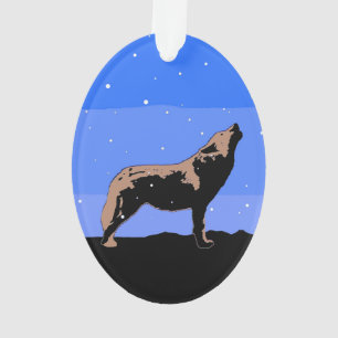Ornamento Howling Wolf no inverno - Arte original sobre a vi