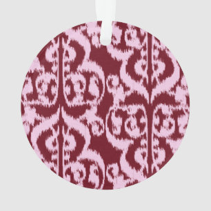 Ornamento Ikat Moorish Damask - Burgundy e rosa.