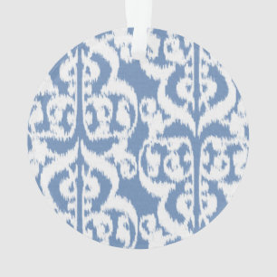 Ornamento Ikat Moorish Damask - céu azul e branco