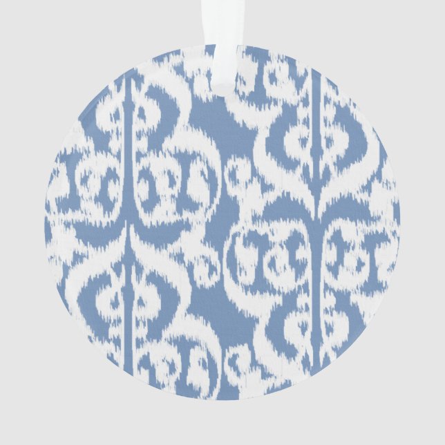 Ornamento Ikat Moorish Damask - céu azul e branco (Verso)