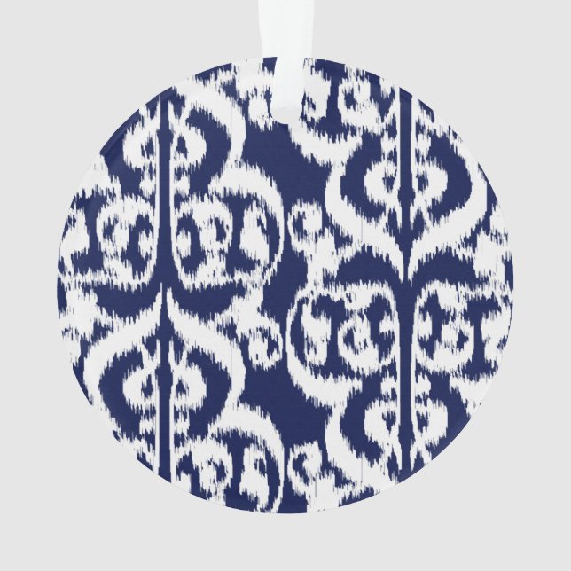 Ornamento Ikat Moorish Damask - indigo e branco (Verso)