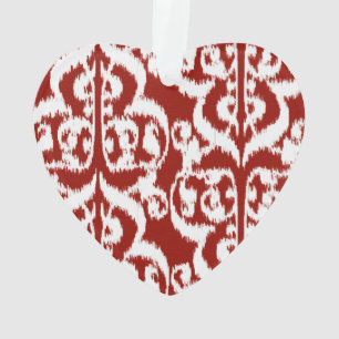 Ornamento Ikat Moorish Damask - vermelho-escuro e branco