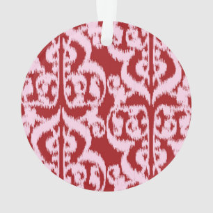 Ornamento Ikat Moorish Damask - vermelho escuro e rosa